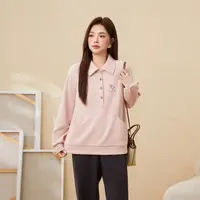 采多宝大码女装POLO领插肩绣花2025秋冬新款加厚防寒卫衣 EDZ5893
