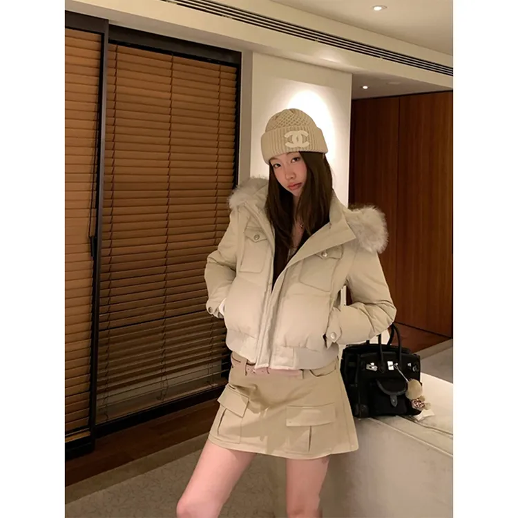 韩版设计感毛领连帽短款棉服外套女冬季新款加厚保暖百搭棉衣棉袄