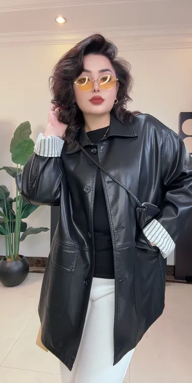 常规款立领皮夹克单排扣韩版气质女士短外套纯色