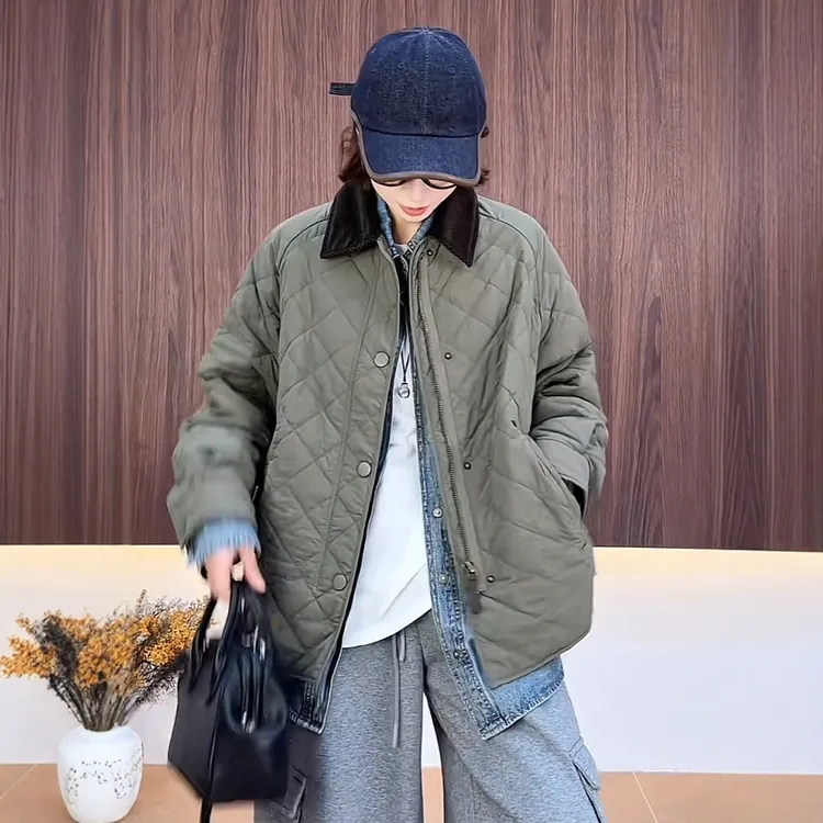爆款巴恩风夹棉加厚外套女2025秋冬季休闲中性风超好看棉服上衣