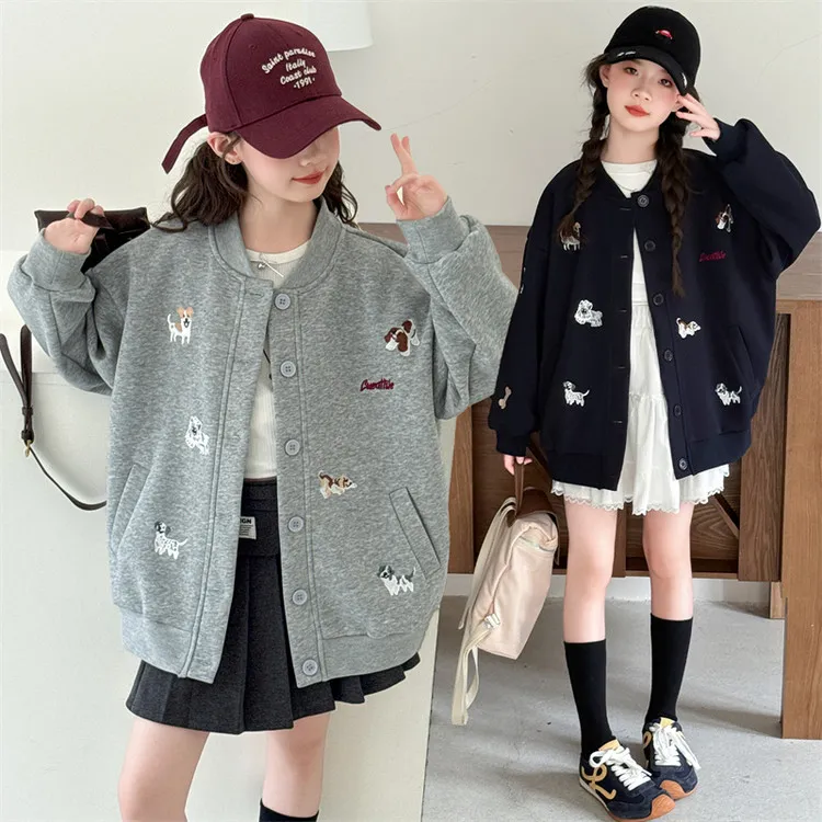 女童网红外套春秋款中大童开衫卫衣小学生韩版洋气棒球服秋装夹克