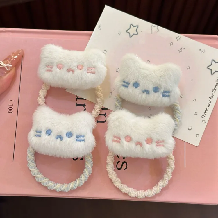 【蜡笔】可爱腮红小猫咪皮筋甜美卡通学生发饰粉秋冬毛绒发绳发圈