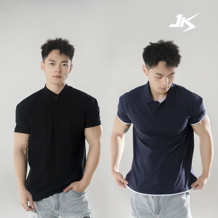 JKSX超细索罗娜假两件polo衫休闲高级亨利翻领简约百搭收袖口T恤
