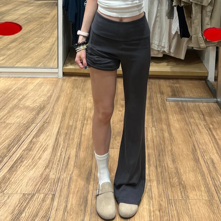 炭灰色美式微喇裤女夏季薄新款辣妹修身显瘦垂感运动瑜伽喇叭裤子