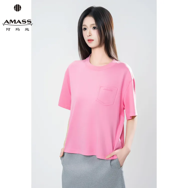 AMASS/阿玛施夏季新款纯棉简约个性百搭提花休闲短袖t恤女5300880
