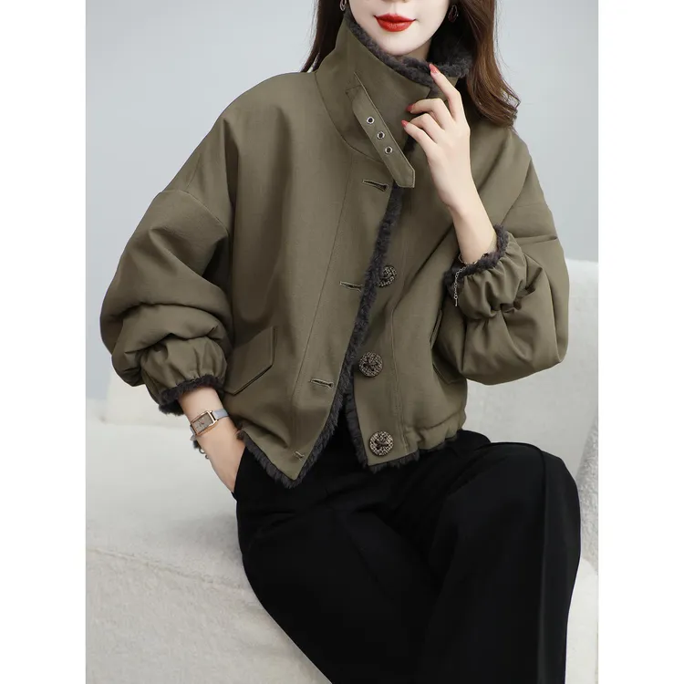 人造皮草 两面穿羊羔毛厚款气质皮草外套女短款2025秋冬新款时尚