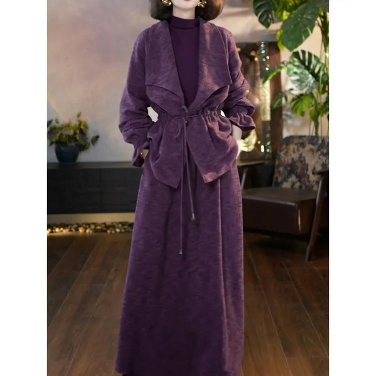 优雅女神范洋气裙套装2026春季新款系带收腰显瘦百搭上衣+半身裙