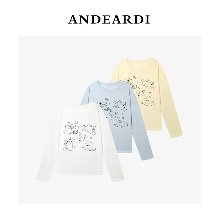 ANDEARDI趣味小狗罩衫T恤轻薄透气圆领印花空调上衣