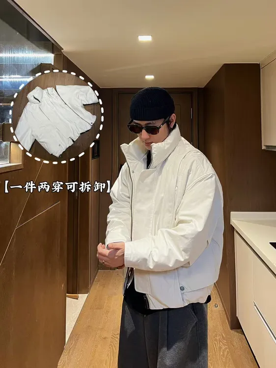 胡先生25ss冬季可拆卸巴恩风真俩件重工户外夹克羽绒服1719