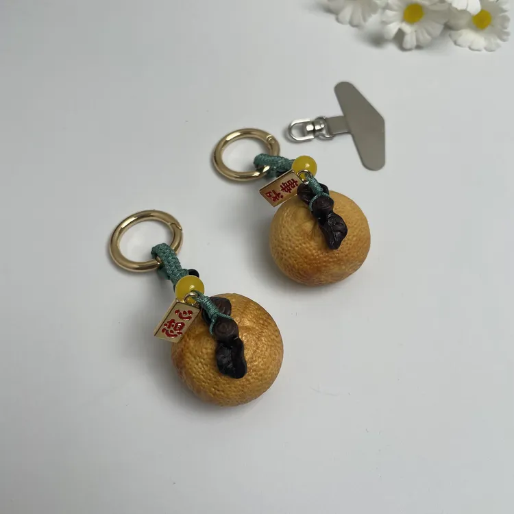 黄金檀小橙子木雕挂件心想事成钥匙扣手机链包包挂件寓意好小饰品