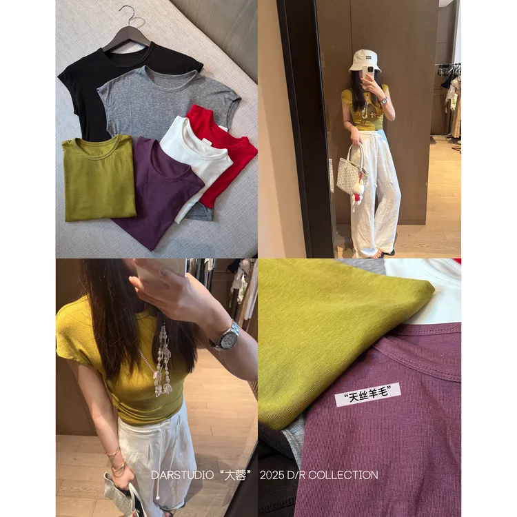 DAR STUDIO 深圳货  ‘’天丝羊毛‘’ 飞飞袖夏季显瘦短款T恤8056