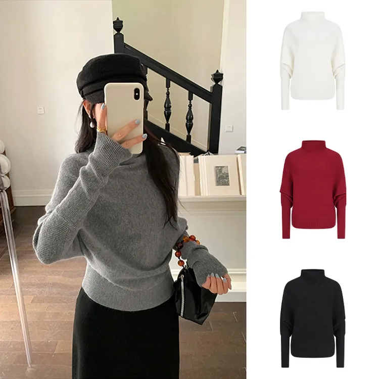 MosesQueen/魔西女王韩系高级感高领堆堆领显瘦内搭针织上衣