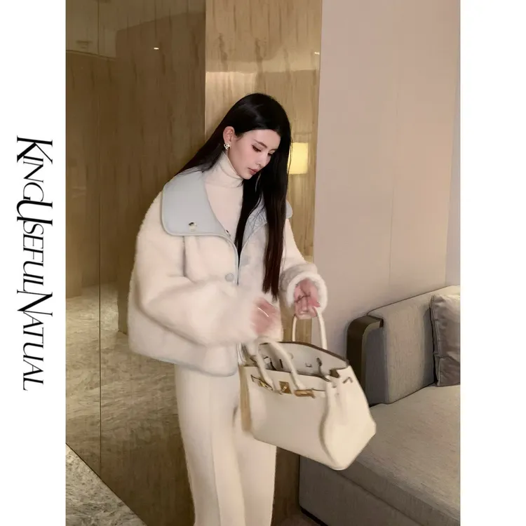 KUN【海盐雪芙】两穿都好看 光泽感双面穿环保草时髦翻领短款外套