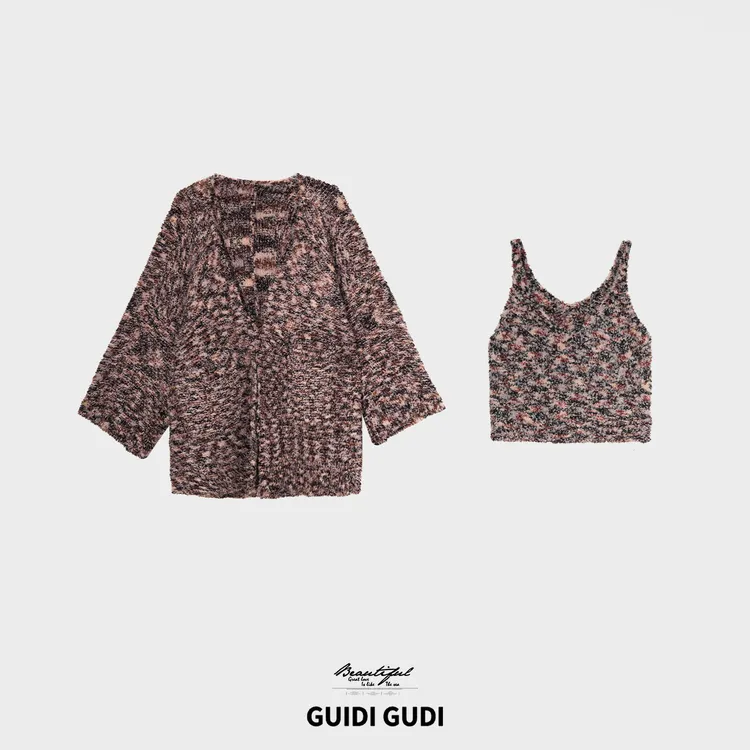 GUIDI GUDI【树叶飘落】浪漫时尚休闲两件套套装/黄加蓝  
