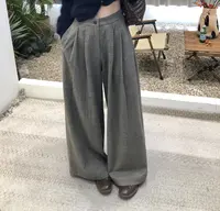 糯米羊毛裤^2025复古花咖色遮肉显瘦直筒阔腿裤气质宽松休闲裤女