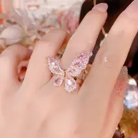 气质新款满镶戒指 【新樱花粉蝶】重工女神闪耀豪华手工香槟金色