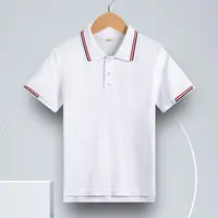 艾顿校服中小学生白色半螺纹短袖T恤男女白色polo衫吸汗透气校服