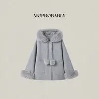 Moprobably李予诺「悠里」“100%羊毛”狐狸毛领毛袖大衣外套L5460049