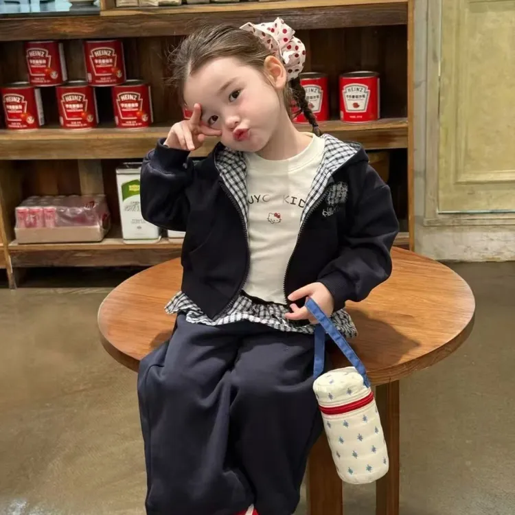 女童套装2025秋季衣服新款儿童开衫连帽卫衣卫裤两件套韩系童装潮