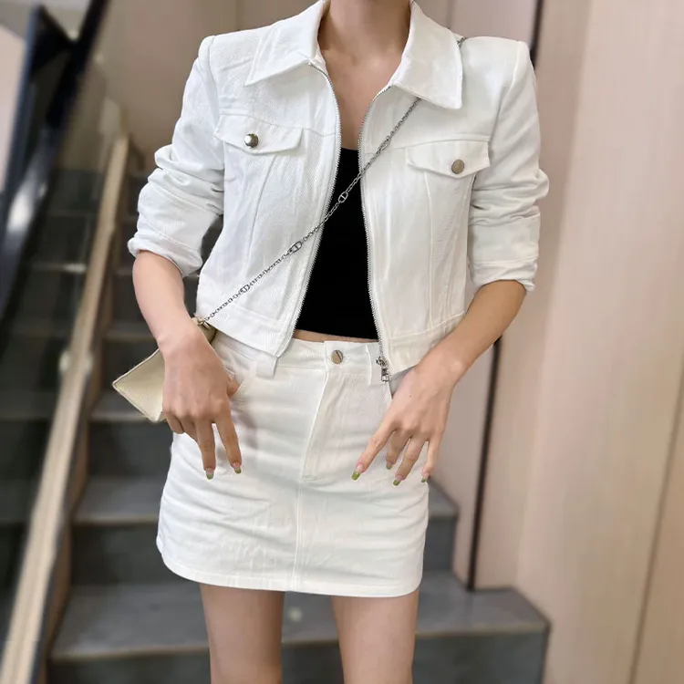 2025早秋通勤辣妹风套装慵懒风百搭高腰时尚套装长袖休闲风白色