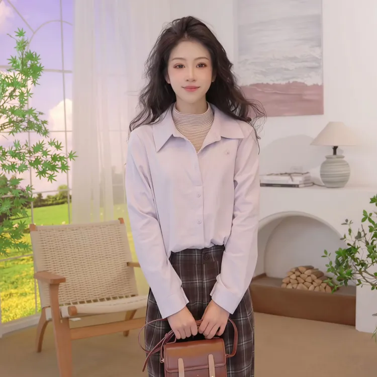 茵曼2025秋季新款假两件衬衫纯棉灯芯绒立体绣花长袖上衣时尚衬衣