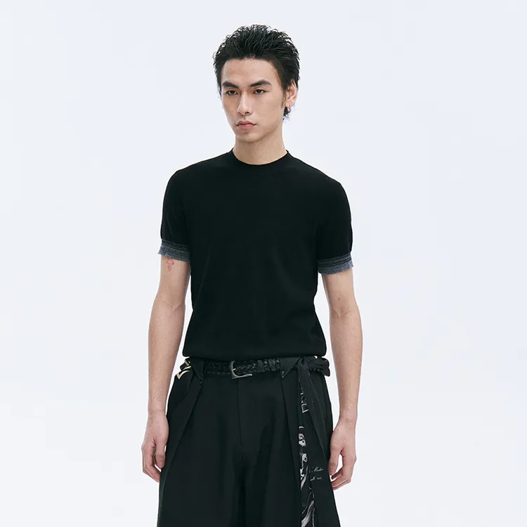 CATSSTAC 年轮正肩羊毛短袖男士时尚休闲百搭夏季圆领纯色