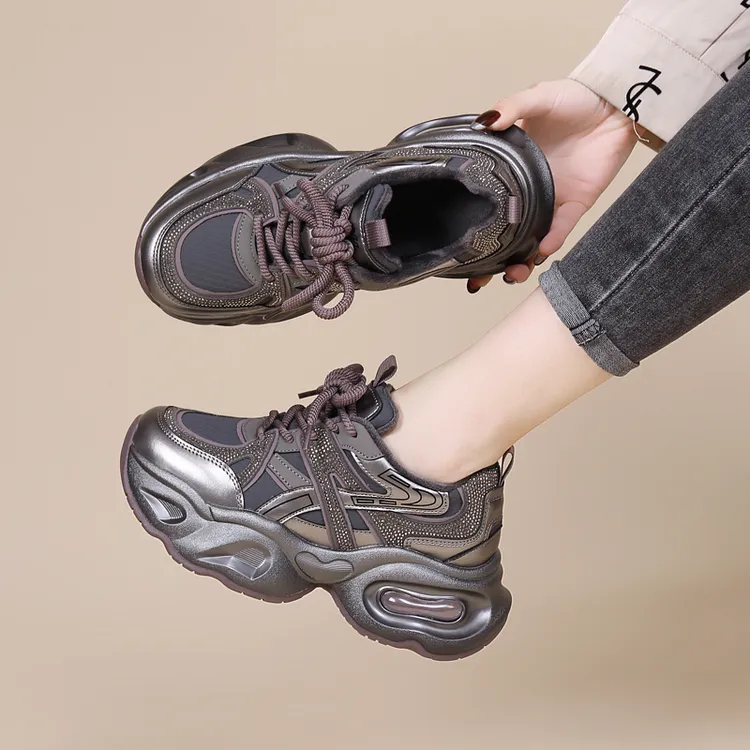 爆款网红老爹鞋女2025新款冬季增高银色休闲鞋轻便加绒户外运动鞋