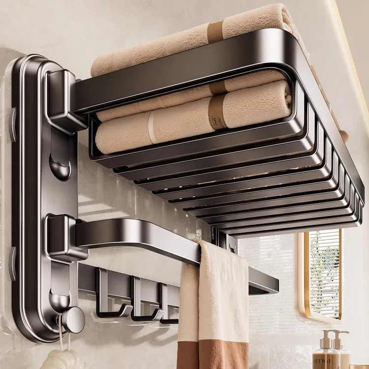四吸盘浴巾架卫生间免打孔浴室置物架淋浴房厕所一体挂杆毛巾架