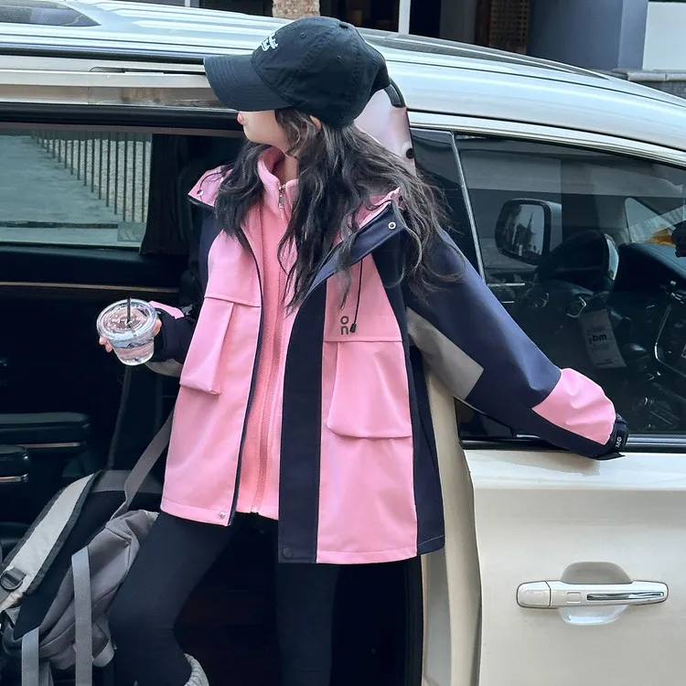 女童冲锋衣三合一春秋款2025新款中大童女孩秋冬季三防可拆卸外套
