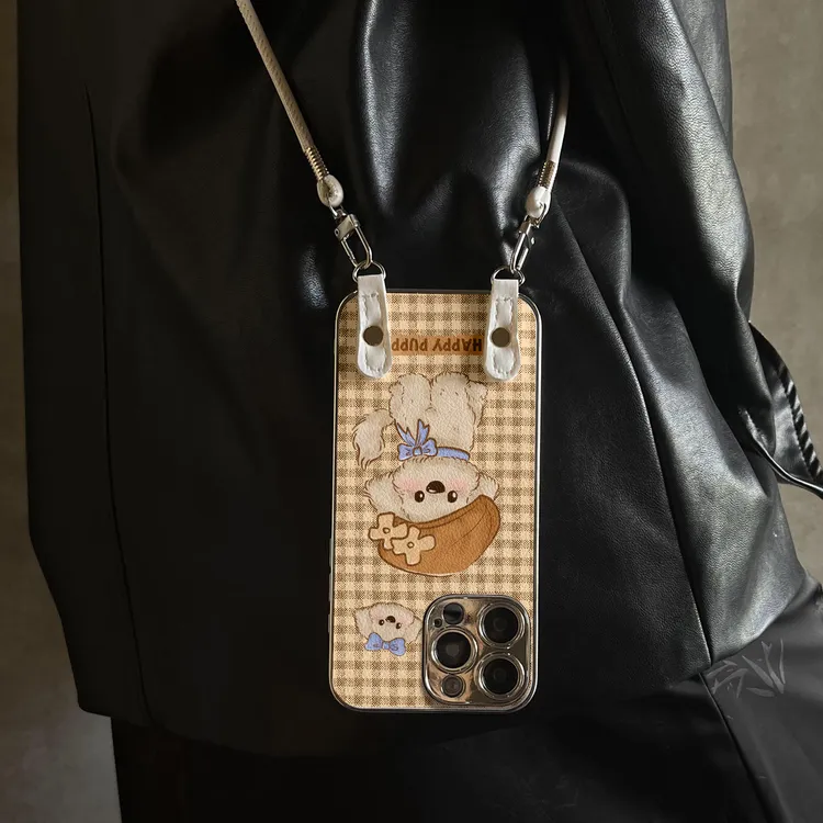布纹萌犬适用OPPOReno14手机壳13新款12小羊皮11开学10防摔9挂绳
