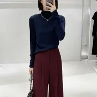 YJ L胸94-180长61加绒保暖纯色长袖半高领打底T恤上衣 4169