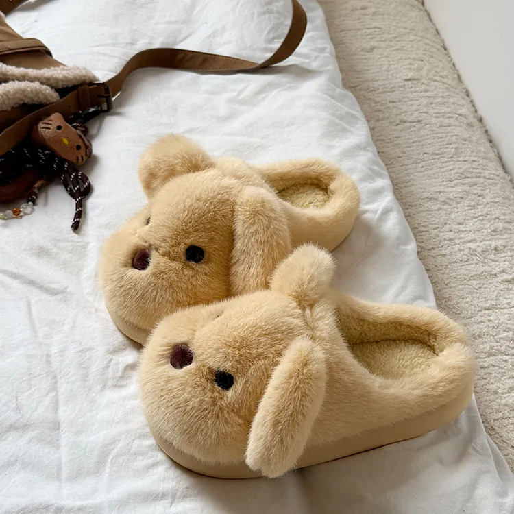 ECAC可爱小狗棉拖冬季男女通用保暖防滑加厚包跟加绒室内家居棉拖