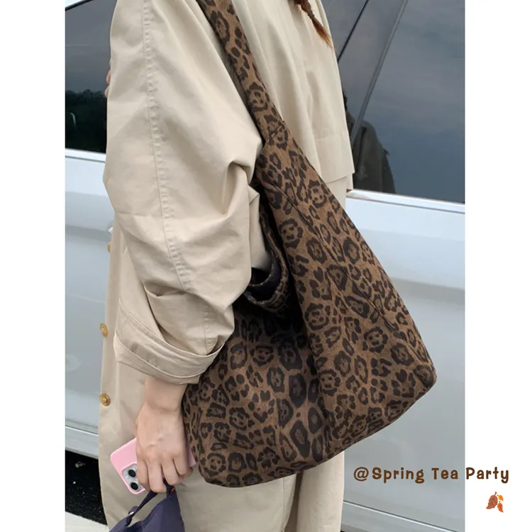 韩系麂皮绒大容量单肩包女秋冬慵懒风棕色手提托特包包