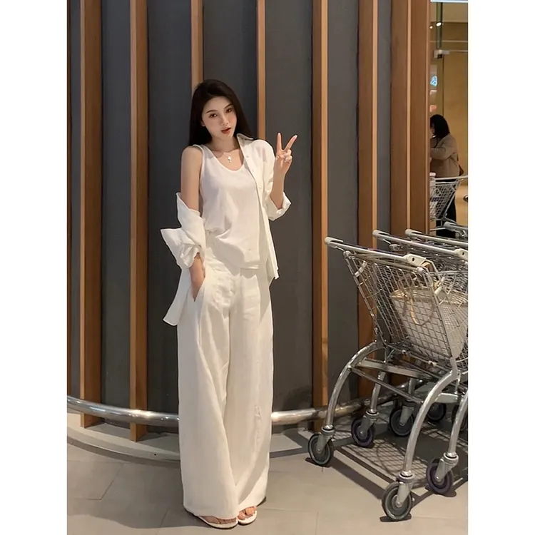 慵懒衬衫休闲裤套装两件套女    80090