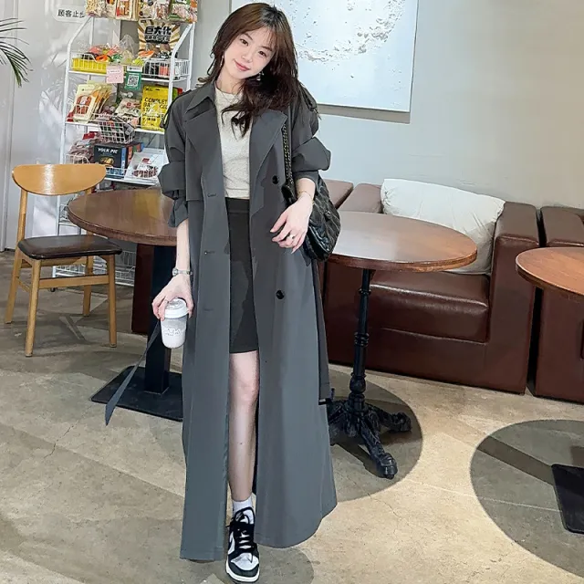 加长款灰色风衣外套女2025春秋新款韩系大衣高个子大码女装胖mm