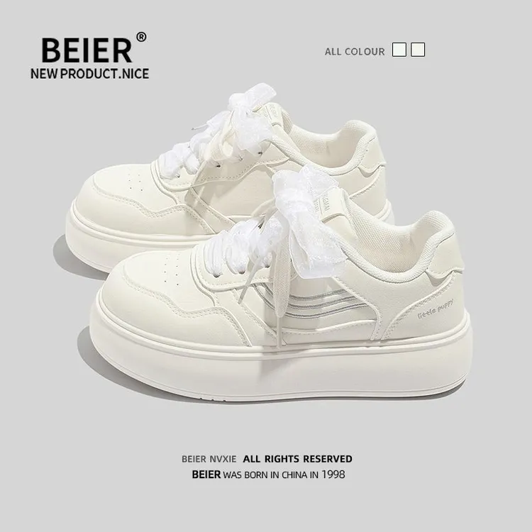BEIER丝带百搭厚底小白鞋透气板鞋2025秋季运动休闲鞋子女鞋2963