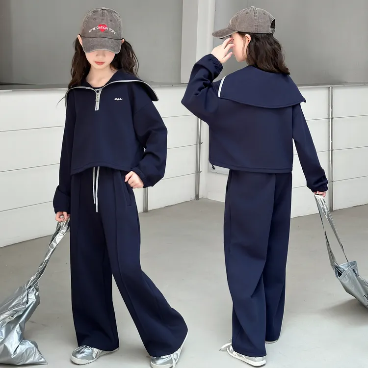女童秋季新款海军服翻领三件套2025女大童学院风时尚套装女孩洋气