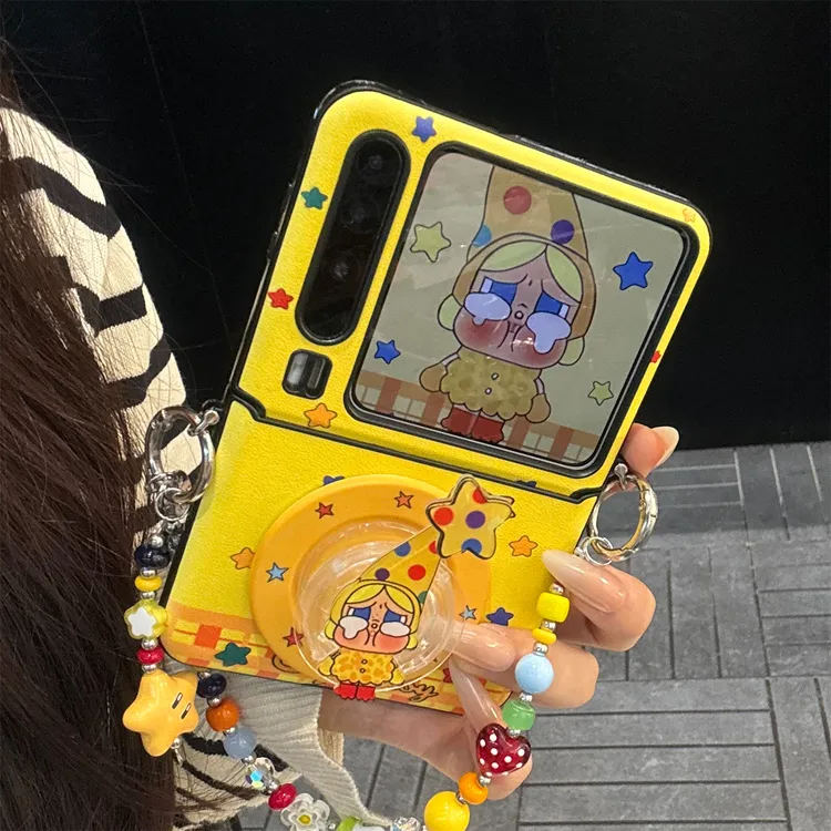 适用华为purax折叠屏手机壳黄底皮质pocket2星星高帽女孩磁吸支架