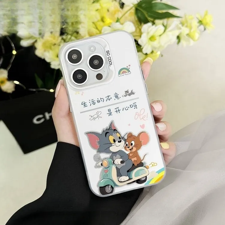 适用白底猫鼠开心摩托苹果17promax彩银手机壳华为oppo小米vivo
