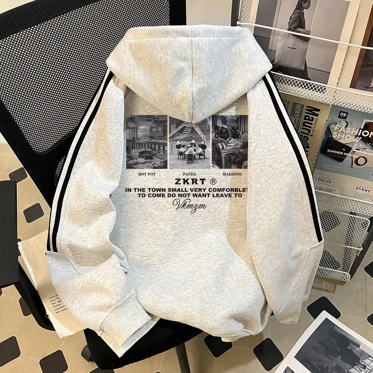 WASSUP UOSNE美式拉链开衫男2025新款boxy百搭复古设计感连帽上衣