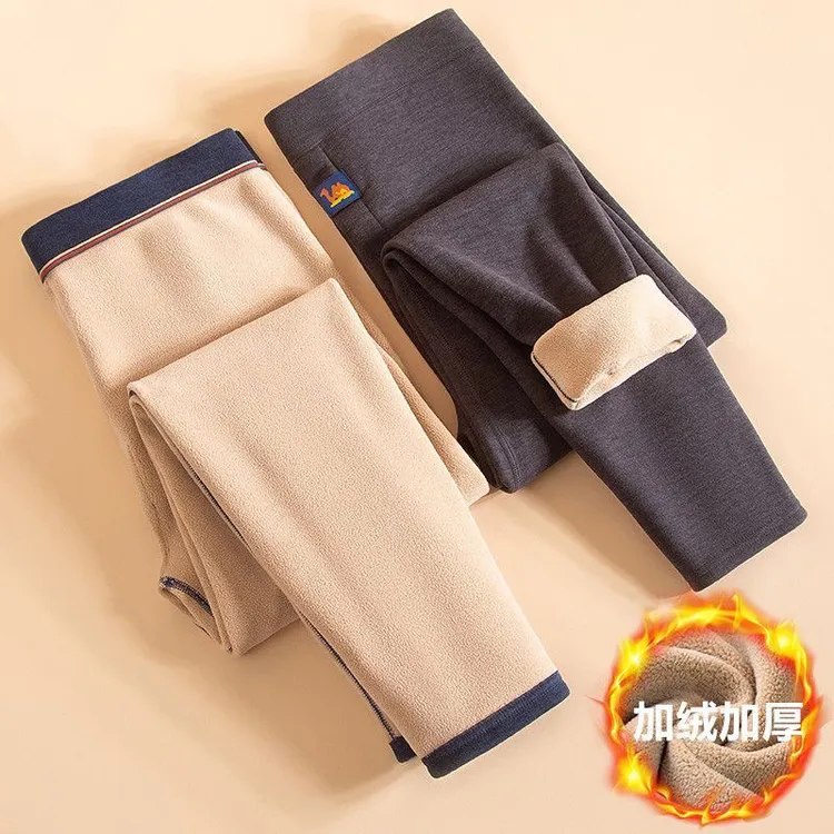 冬季男士驼绒保暖裤加绒加厚保暖裤中老年防寒高腰打底裤秋裤棉裤