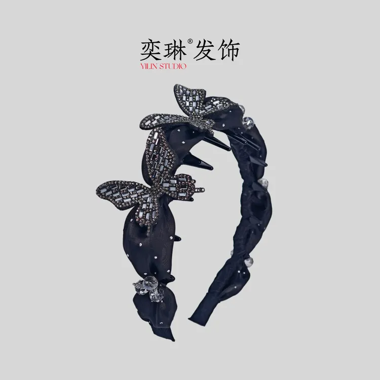 奕琳 0164 齿梳发箍气质蝴蝶极简风网纱欧美风原创设计时尚发饰