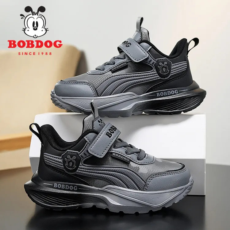 Bobdog/巴布豆儿童运动鞋男童春秋新款皮面休闲鞋男孩学生跑步鞋