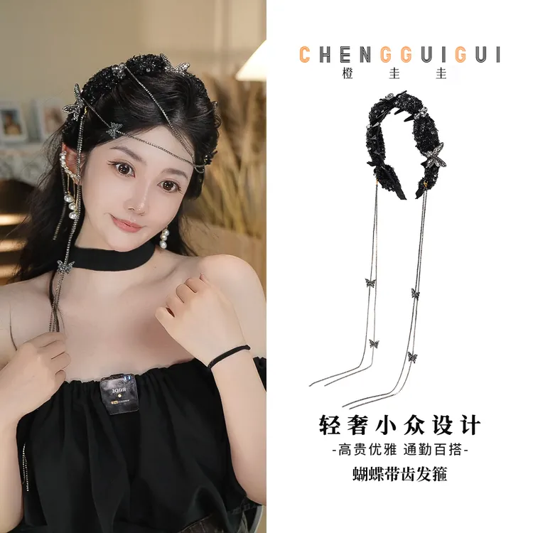 手工精致蝴蝶发箍百搭高级感简约日常压发发卡重工轻奢气质风发饰