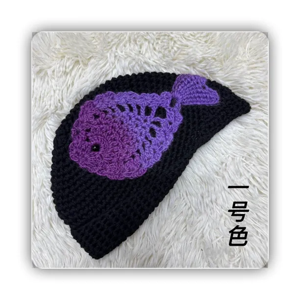 美雅家原创设计纯手工钩织鲤鱼美人尖帽子五种戴法保暖洋气个性民