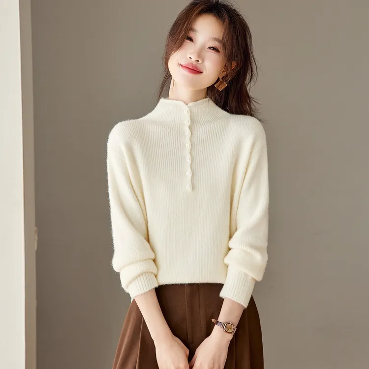专柜正品冬季新款女士针织衫时尚百搭舒适面料宽松保暖通勤风上衣
