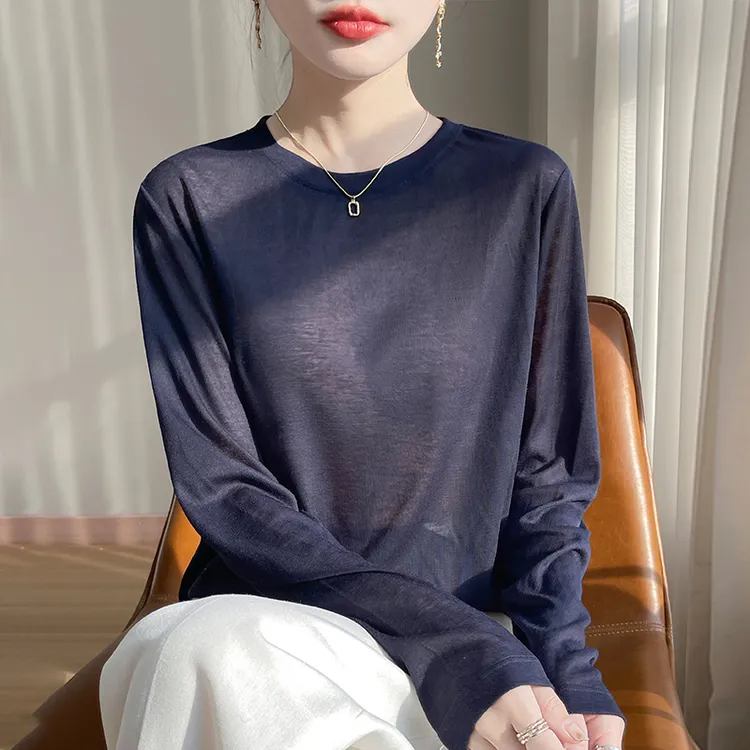 【现货宠粉】新款女长袖T恤针织圆领春秋奶芙品质穿搭打底上衣时尚