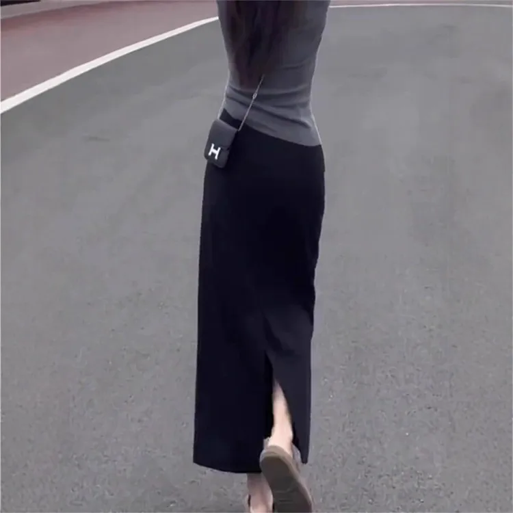 超好看针织包臀半身裙女秋冬季加长款开叉小个子直筒半裙一步冬裙