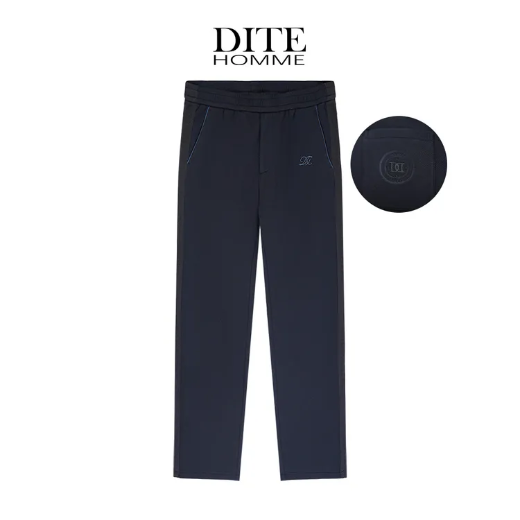Dite迪特秋冬刺绣包边通勤时尚舒适弹力直筒百搭户外运动休闲裤