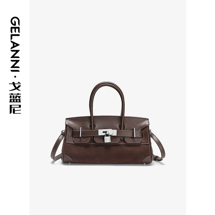 GUAN SING礼盒款时尚磨砂拼接单肩斜跨包真皮百搭小众通勤腋下包